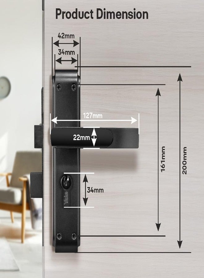 ييل قفل باب نقر من نوع Yale YECM-603-8P-TT-BM لغرفة النوم/المنزل/المكتب/الفندق مناسب للأبواب ذات الفتحة اليسرى/اليمنى | طقم مقبض مع لوحة خلفية 8 بوصة مع زر إبهام، 3 مفاتيح، أسطوانة وجسم القفل (أسود مطفي) - Image 2
